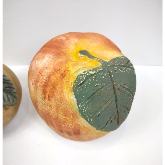 Chalked Ceramic Fruit Pair Apple and Pear Leaf Shelf Decor 6.5" Farmhouse - Picture 11 of 11